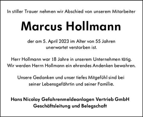 Traueranzeigen Von Marcus Hollmann Vrm Trauerde