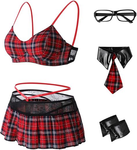 Eromate Sexy Role Play Schoolgirl Outfit Costume Lingerie Set For Women With Mini Skirt