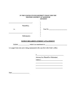 Fillable Online Mow Uscourts Notice Regarding Exhibit Attachment Fax