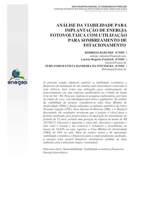 PDF ANÁLISE DA VIABILIDADE PARA IMPLANTAÇÃO DE anÁlise da