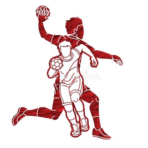 Group Of Handball Sport Male Player Action Cartoon Graphic Vector Stock