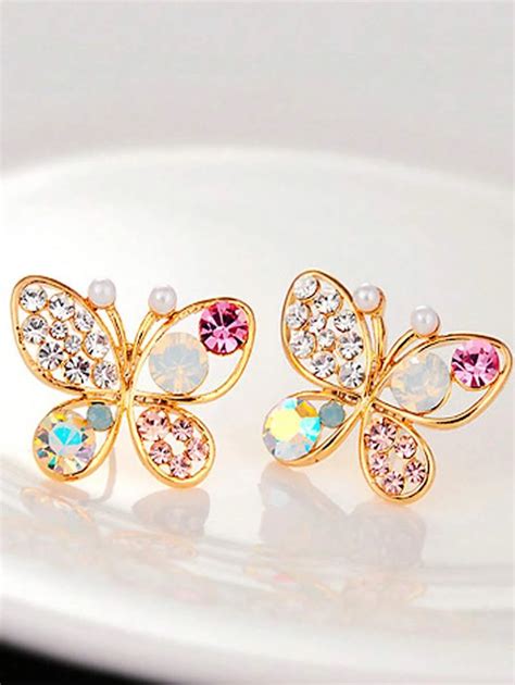 Glamorous Zinc Alloy Rhinestone Butterfly Stud Earrings For Women For