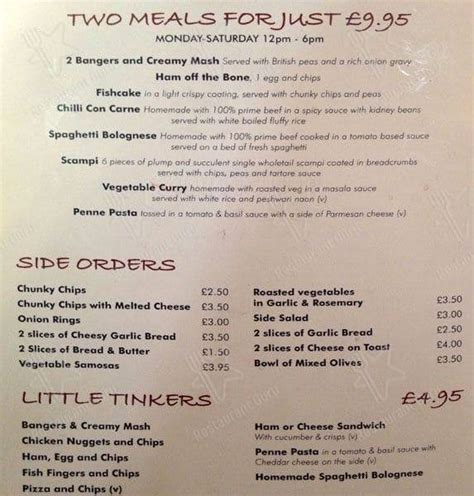 Menu At The King And Tinker Pub Bar Enfield