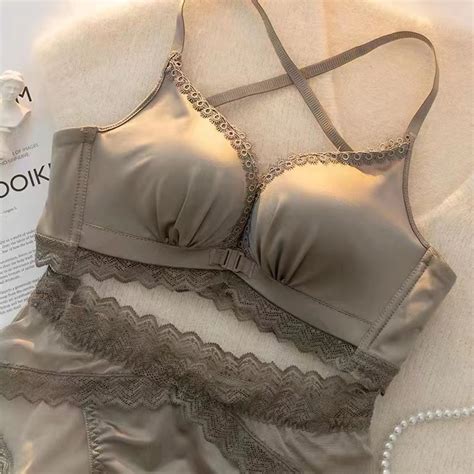 Women S Underwear Set Push Up Bra Lace Panties Wireless Lingerie Front Closure Bralette Shopee