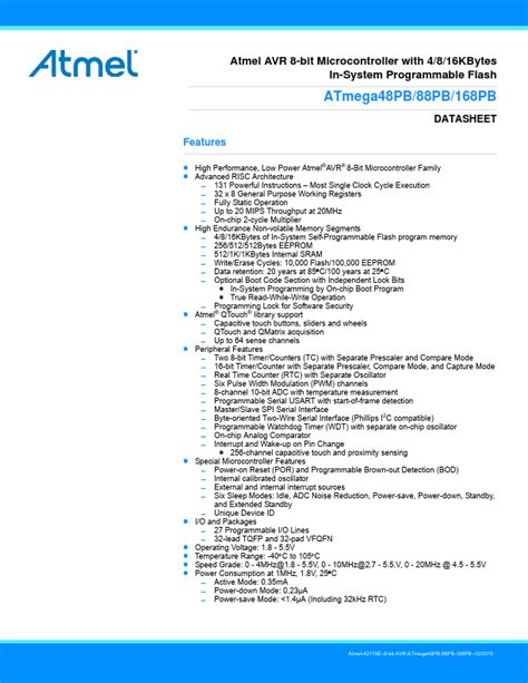 ATmega168PB Datasheet AVR 8 Bit Microcontroller