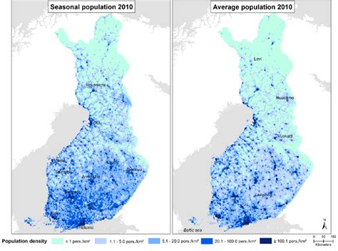 Distribution Of Seasonal And Average Population In Finland In 2010