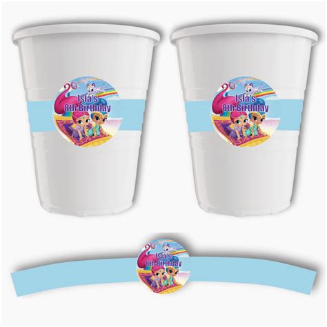 Personalised Shimmer And Shine Party Plastic Cup Stickers Katie J