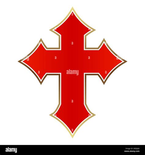 Knights Templar Cross With Golden Outline Isolated On White Background