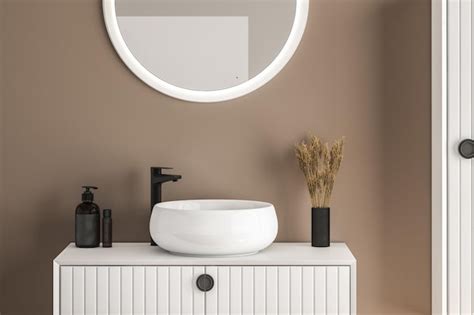 Premium Photo D Render An Wooden Vanity Counter With White Ceramic