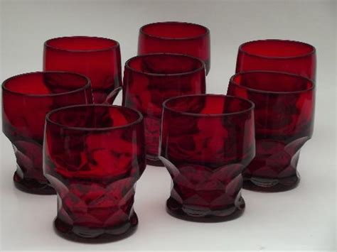 Old Georgian Pattern Glasses Vintage Royal Ruby Red Glass Tumblers Set