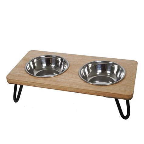 Rosewood Wooden Double Diner Dog Bowls & Stand | Pets Corner