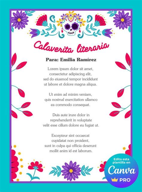 Calaverita Literaria Floral Para Imprimir In Lorem Ipsum Canvas