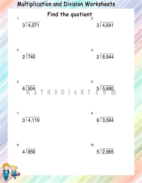 Long Division Worksheets No Remainders