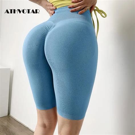 Athvotar Seamless Summer Shorts Sports Workout Push Up Knee Length