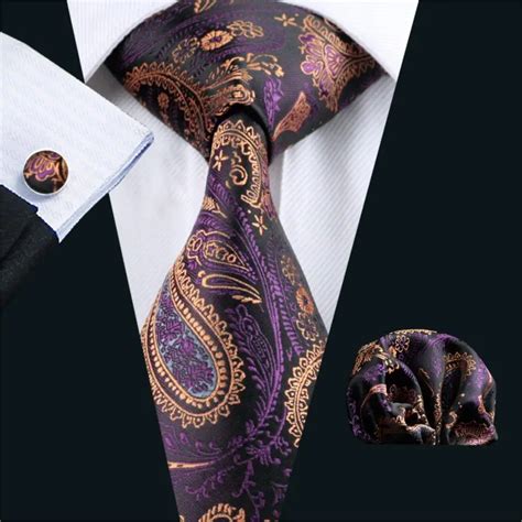 Fa 571 Gents Necktie Purple Paisley 100 Silk Jacquard Tie Hanky