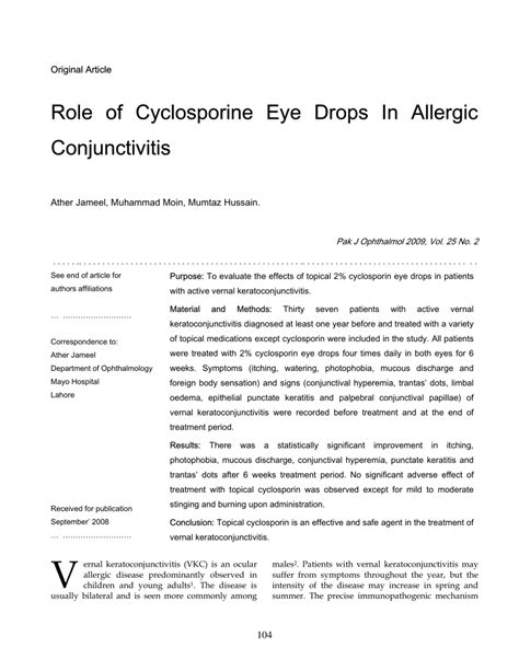 (PDF) Role of Cyclosporine Eye Drops In Allergic Conjunctivitis