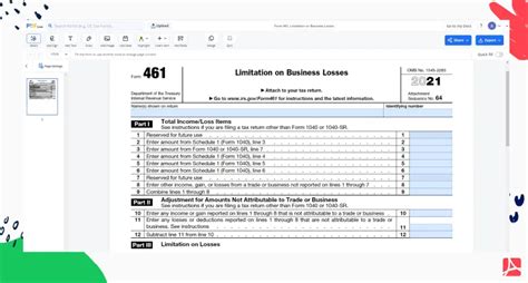 Fillable Form 461 Limitation On Business Losses PDFliner