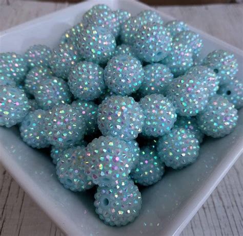 20mm Pastel Mint Rhinestone Bubblegum Beads 10ct Gumball Etsy