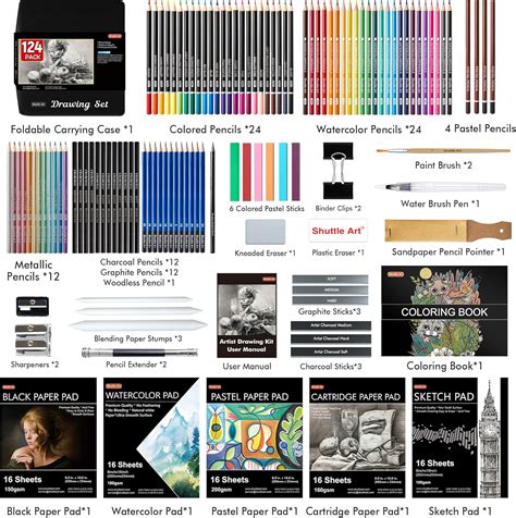 Buy 124 Pack Sketching And Drawing Pencils Set Shuttle Art Sketch Art