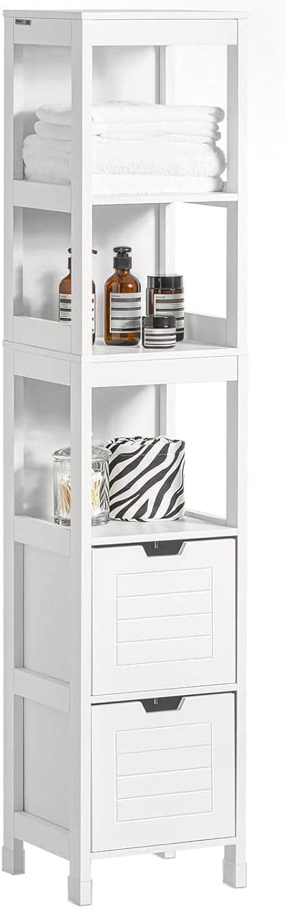 Sobuy Frg126 W Tall Bathroom Storage Cabinet With 3 Shelves And 2 Drawers White Uk