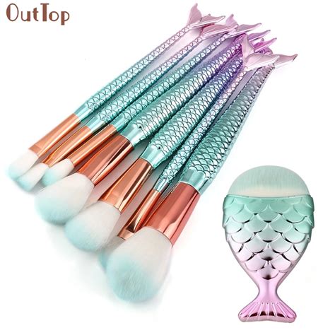 Drop Shipping Pcs Icy Blue Mermaid Makeup Brushes Women Beauty