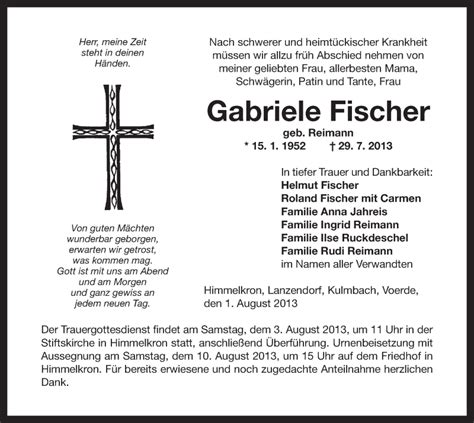 Traueranzeigen Von Gabriele Fischer Nordbayerischer Kurier