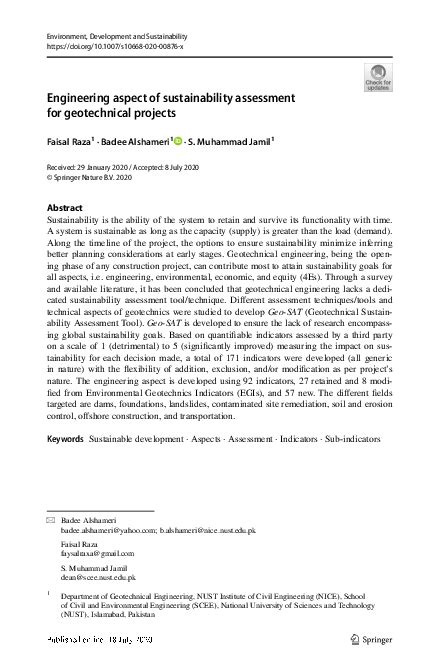 Pdf Engineering Aspect Of Sustainability Assessment For Geotechnical