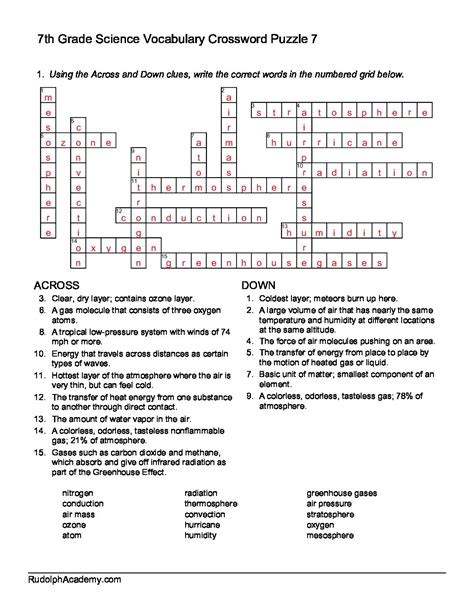 Grade 7 Science Terms Crossword 7 Answers Academic Worksheets