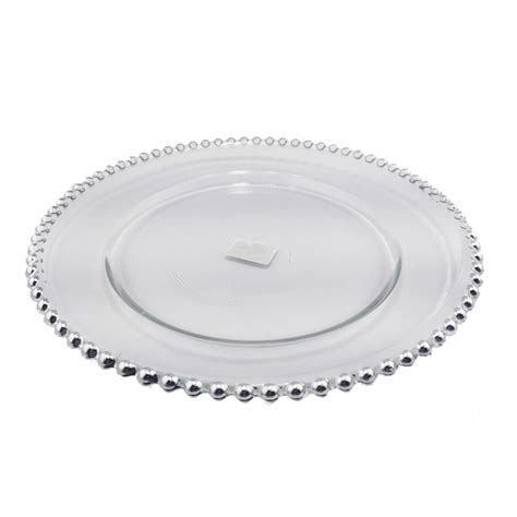 Glass Charger Plate Silver Beaded Maison Handal