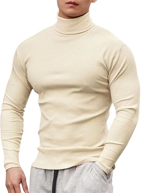 Mens Mock Turtleneck Long Sleeve T Shirts Pullover Men Slim Fit Knitted