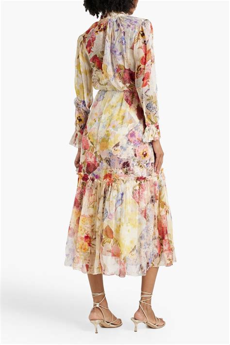 Zimmermann Belted Floral Print Silk Georgette Midi Dress The Outnet