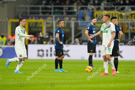 Sassuolos Giacomo Raspadori Left Celebrates After Editorial Stock Photo