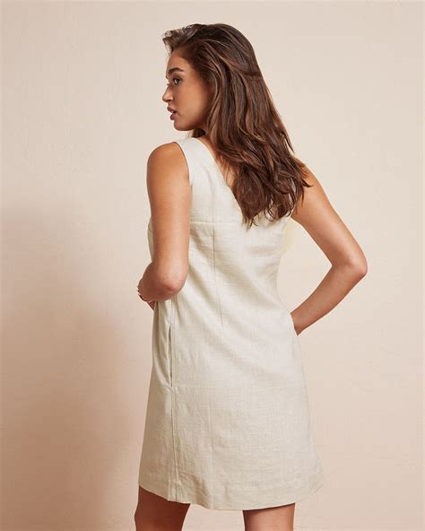 Sleeveless V Neck Linen Shift Dress Rwandco