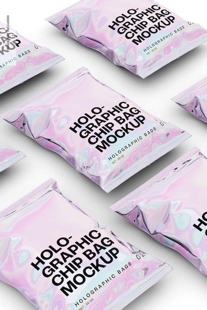 Premium Psd Holographic Chip Bags Mockup Mosaic