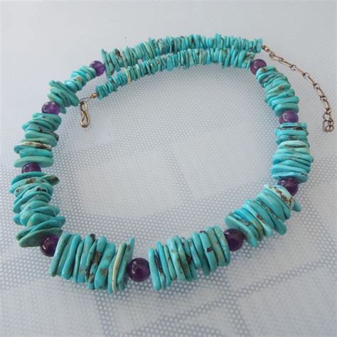 Turquoise And Amethyst Gemstone Necklace Sterling Findings Etsy