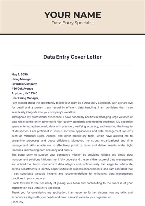 Free Data Entry Cover Letter Template Edit Online And Download