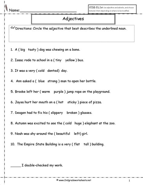 Adjectives Worksheets For Grade 2