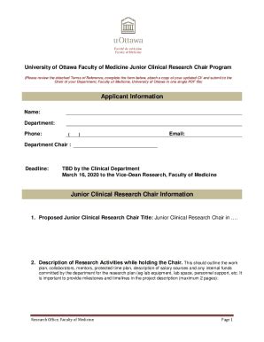 Fillable Online Med Uottawa Applicant Information Research Chair