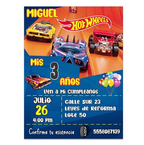 Invitaciones De Hot Wheels Personalizadas
