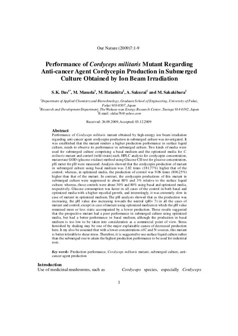 PDF Performance Of Cordyceps Militaris Mutant Regarding Anti Cancer