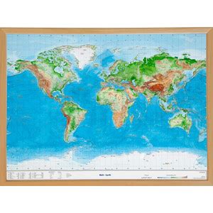 Georelief World Map Large 3D Relief Map With Wooden Frame In German