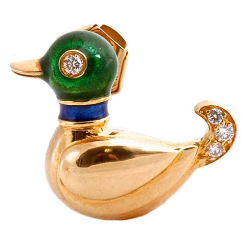 Cartier Diamond Enamel Gold Duck Pin At 1stdibs