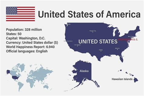 Highly detailed USA map with flag, capital and small map of the world 25756469 Vector Art at ...