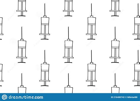 Vector Seamless Pattern With Contour Syringes Hand Drawn Black Outline