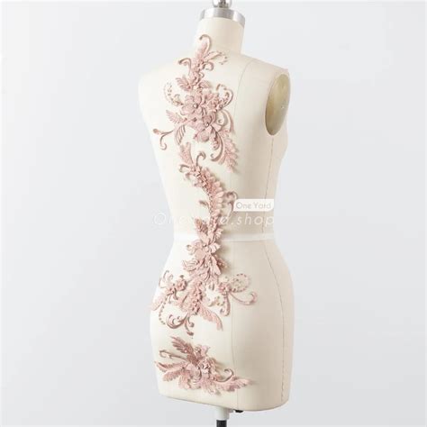 Beautiful Pearled Pink Nude Floral Lace Motifs Oneyard