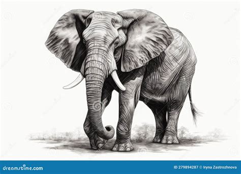 Large African Elephant on a White Background, Pencil Drawing ...