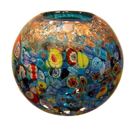 New 7 Hand Blown Glass Art Vase Bowl Blue Italian Millefiori