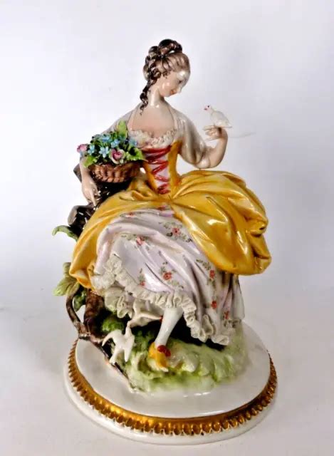 Capodimonte Figure Of Lady With Flowers And Birds Dresden Lace £32500