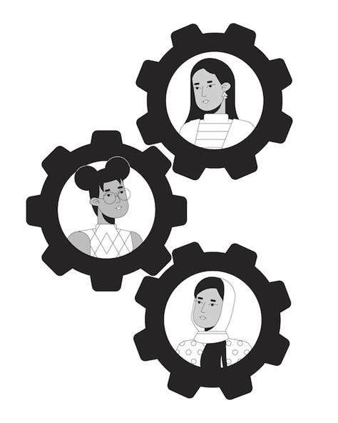 Premium Vector Teamwork Gears Bw Concept Vector Spot Illustration