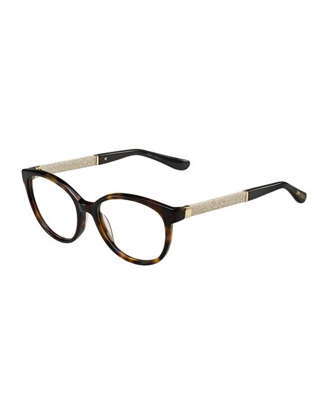 Jimmy Choo Shimmer Temple Optical Frame Dark Havana Optical Frames Round Eyeglasses Jimmy Choo